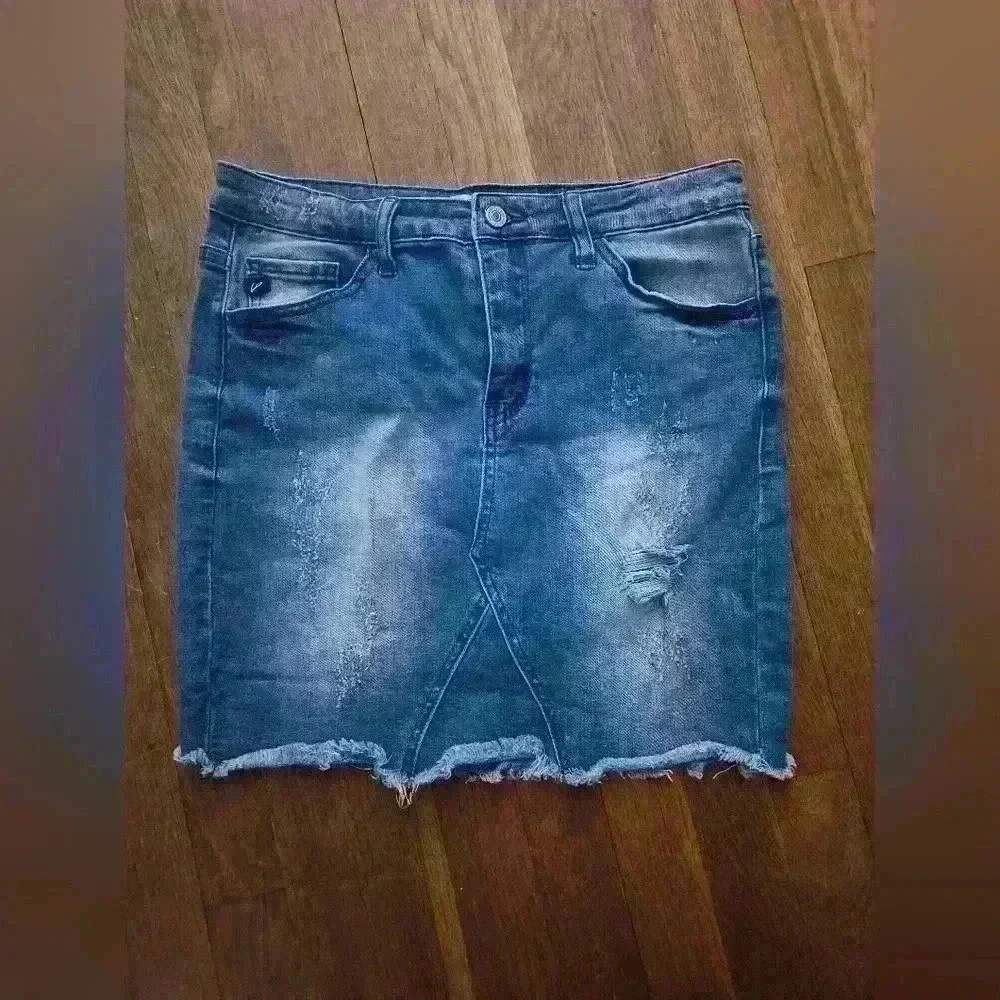 KanCan Distressed Denim Skirt